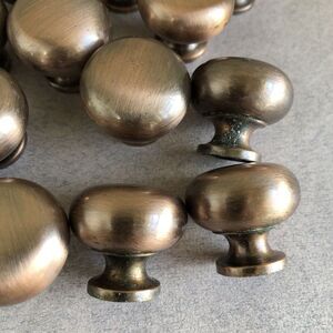 17 Brushed Metal Drawer Cabinet Pulls / Knobs, Rose Gold, Pre-owned, No Screws